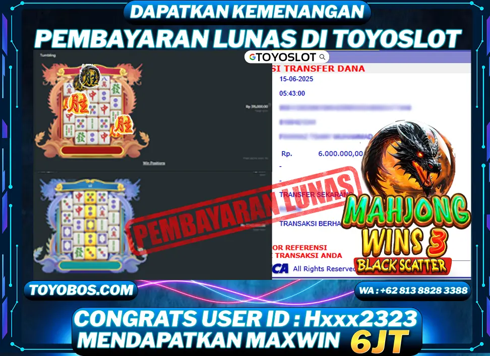 BUKTI KEMENANGAN Mahjong Wins 3 - Black Scatter Rp6,000,000- LUNAS